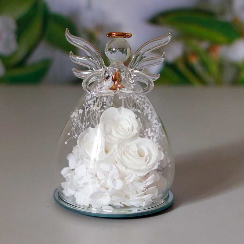 Little Angel Glass Dome with Preserved Rose Amen Artisan