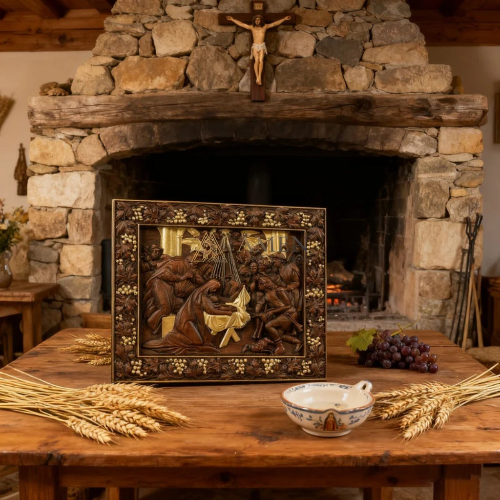 The Nativity Scene Wood Carving