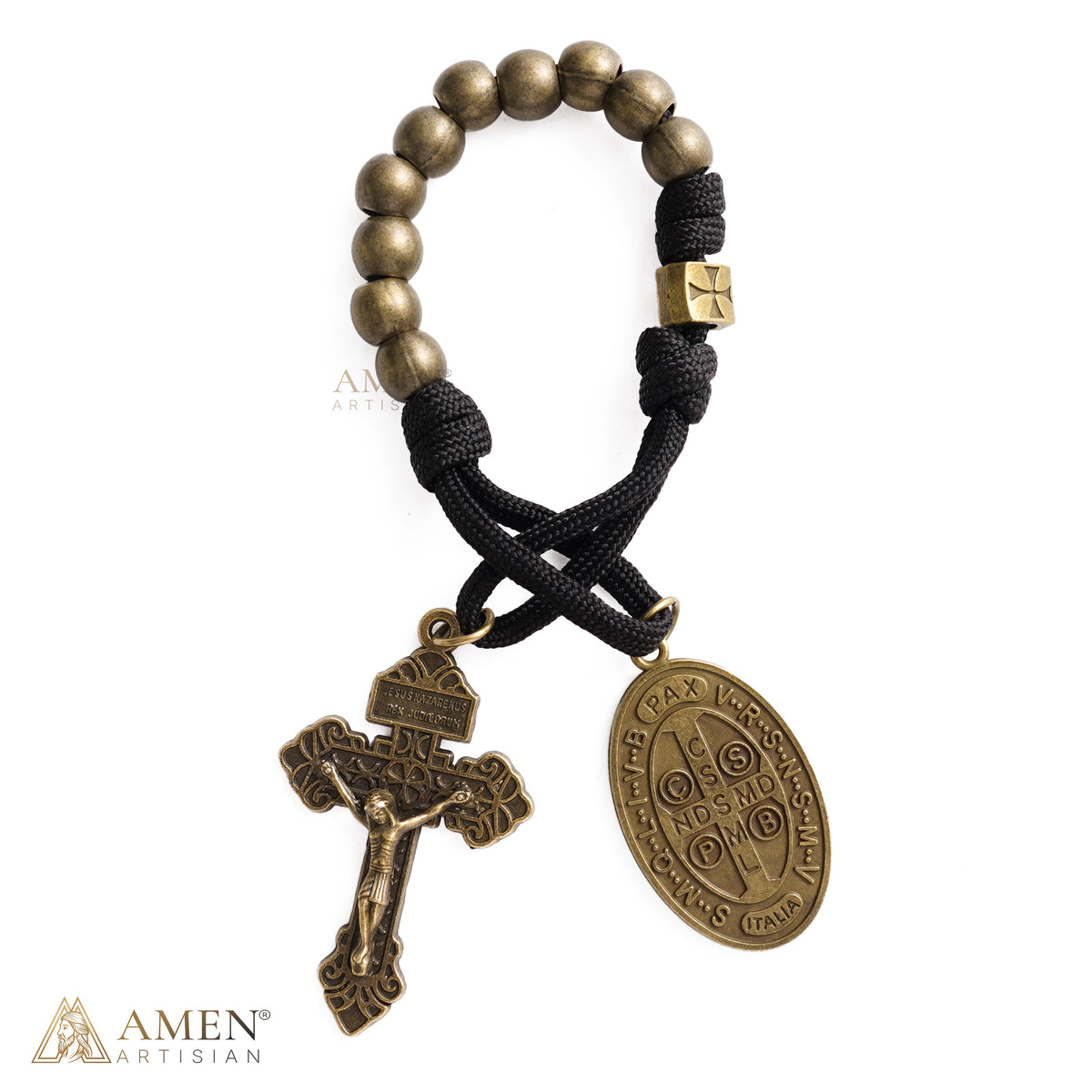 A Prayerful Reminder of Protection — St. Benedict Bronze Bead Pocket Rosary