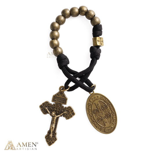 A Prayerful Reminder of Protection — St. Benedict Bronze Bead Pocket Rosary