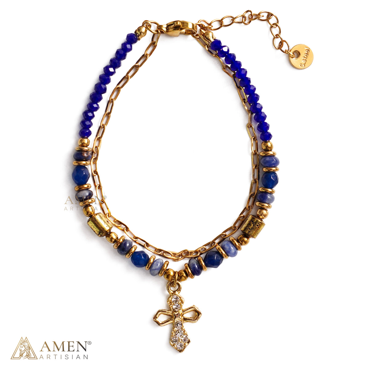 Layered Beaded Bracelet with Sparkling Cross Charm