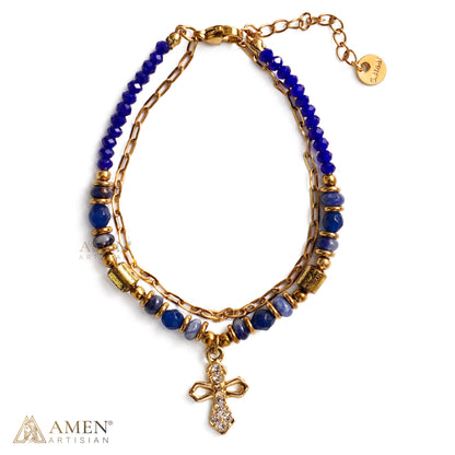 Layered Beaded Bracelet with Sparkling Cross Charm