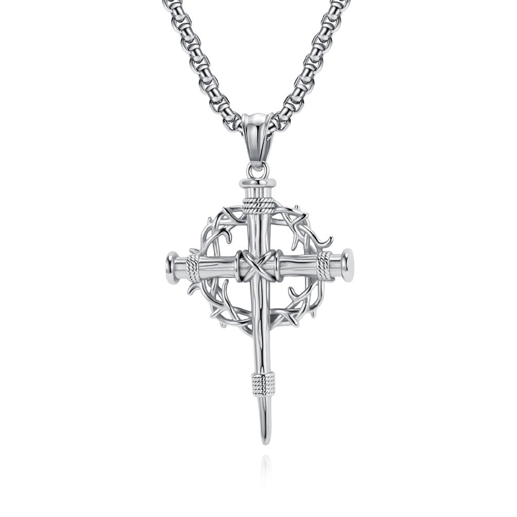 Crown of Thorns Nail Cross Necklace