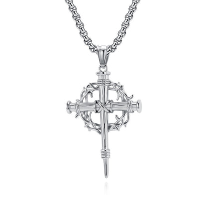 Crown of Thorns Nail Cross Necklace