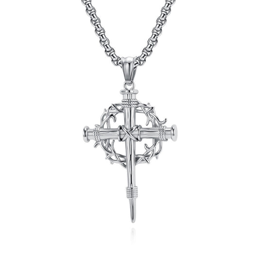 Crown of Thorns Nail Cross Necklace