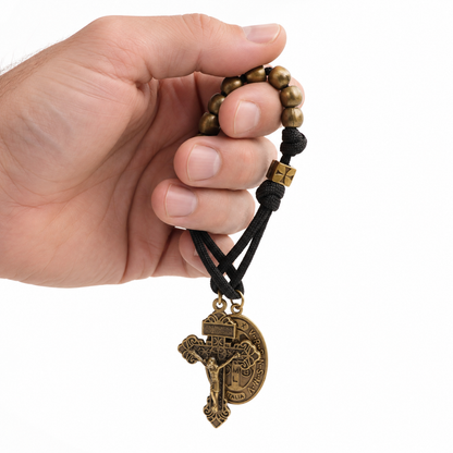 A Prayerful Reminder of Protection — St. Benedict Bronze Bead Pocket Rosary