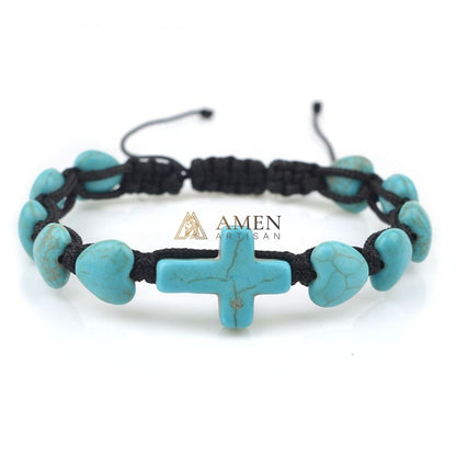 Heart-Shaped Turquoise Cross Bracelet  Amen Artisan