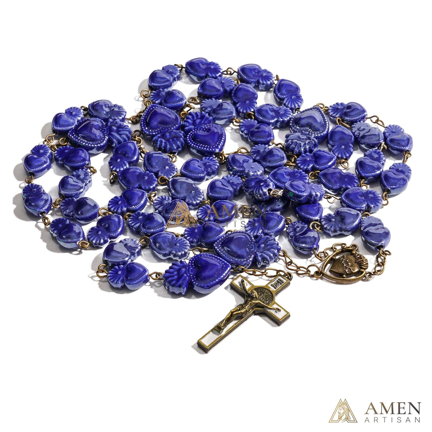 Ceramic Sacred Heart Beads Rosary - Vintage Bronze Style Rosary - Amen Artisan