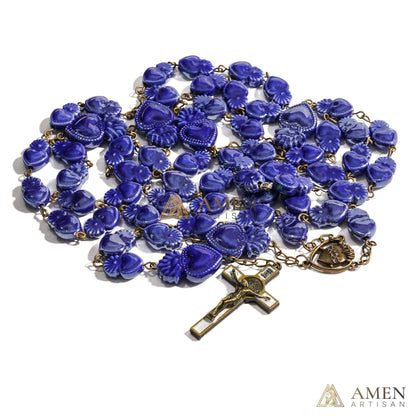 Ceramic Sacred Heart Beads Rosary - Vintage Bronze Style Rosary - Amen Artisan