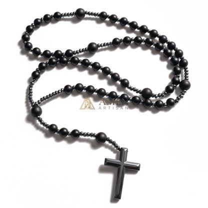 Black Onyx Cross Rosary Amen Artisan