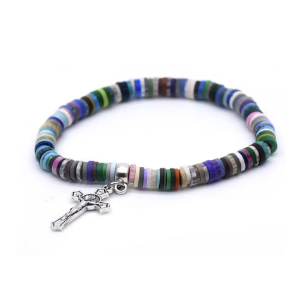$0.99 Deal Colorful Polymer Clay Cross Rosary Bracelet