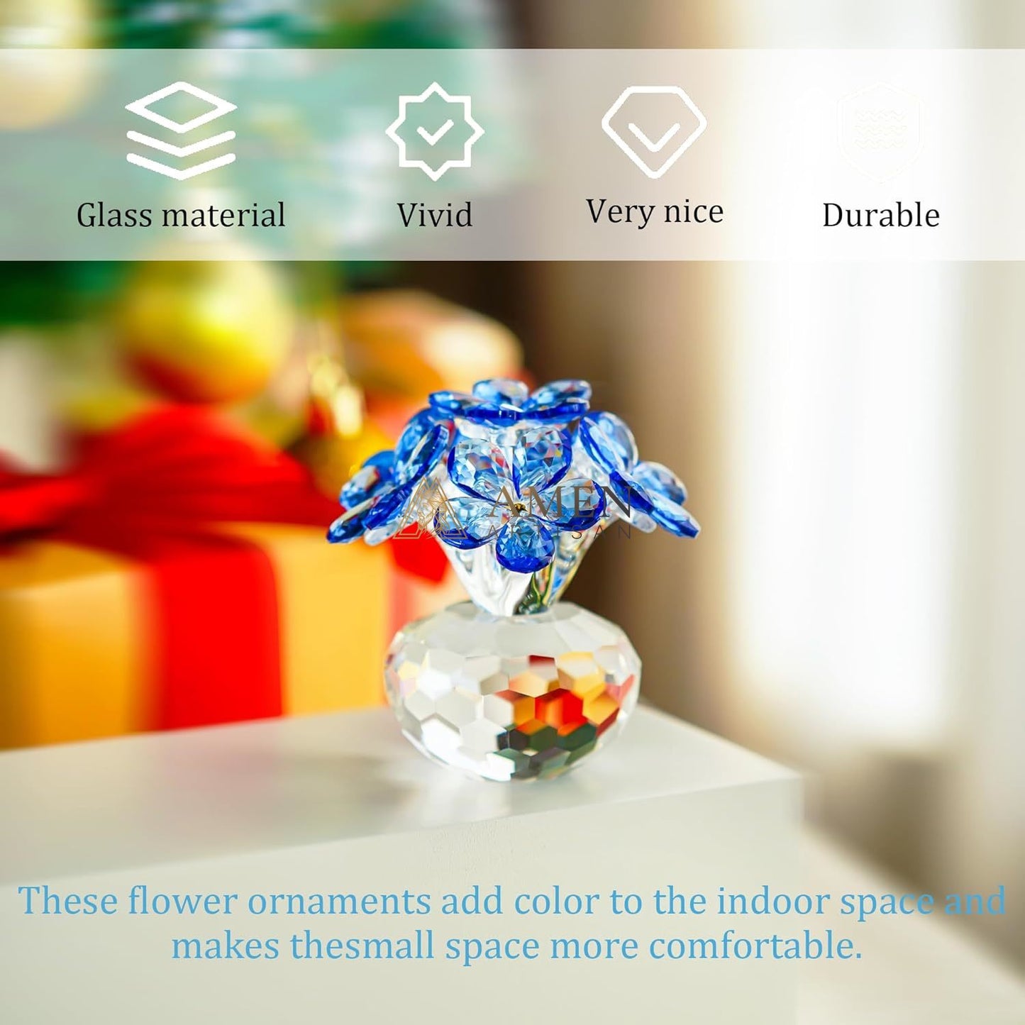 Crystal Blue Floral Figurine  Amen Artisan