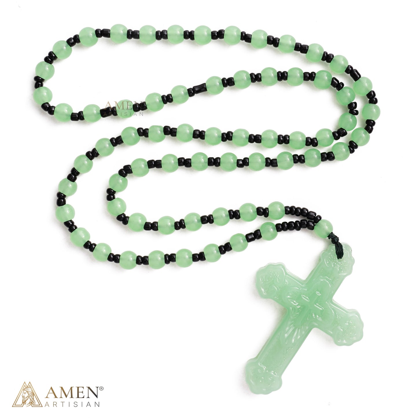 Green Glass Bead Cross Necklace — A Quiet Reminder of Faith