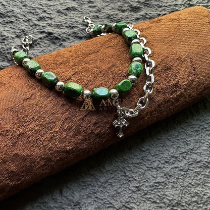 Turquoise & Titanium Steel Cross Bracelet  Amen Artisan