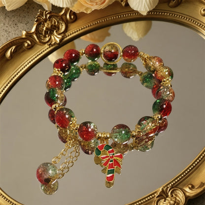 Santa Claus Christmas Glass Bead Stretch Bracelet