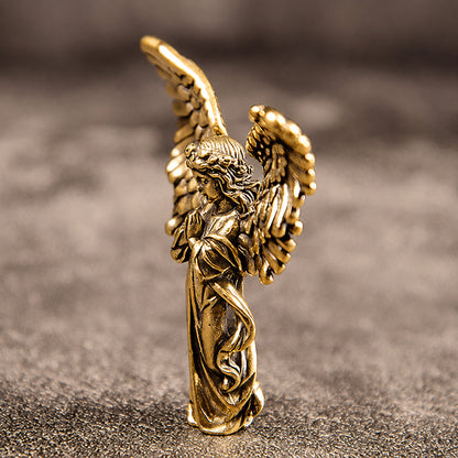 Handcrafted Solid Brass Guardian Angel Figurine - Protection, Peace & Blessing |  Amen Artisan