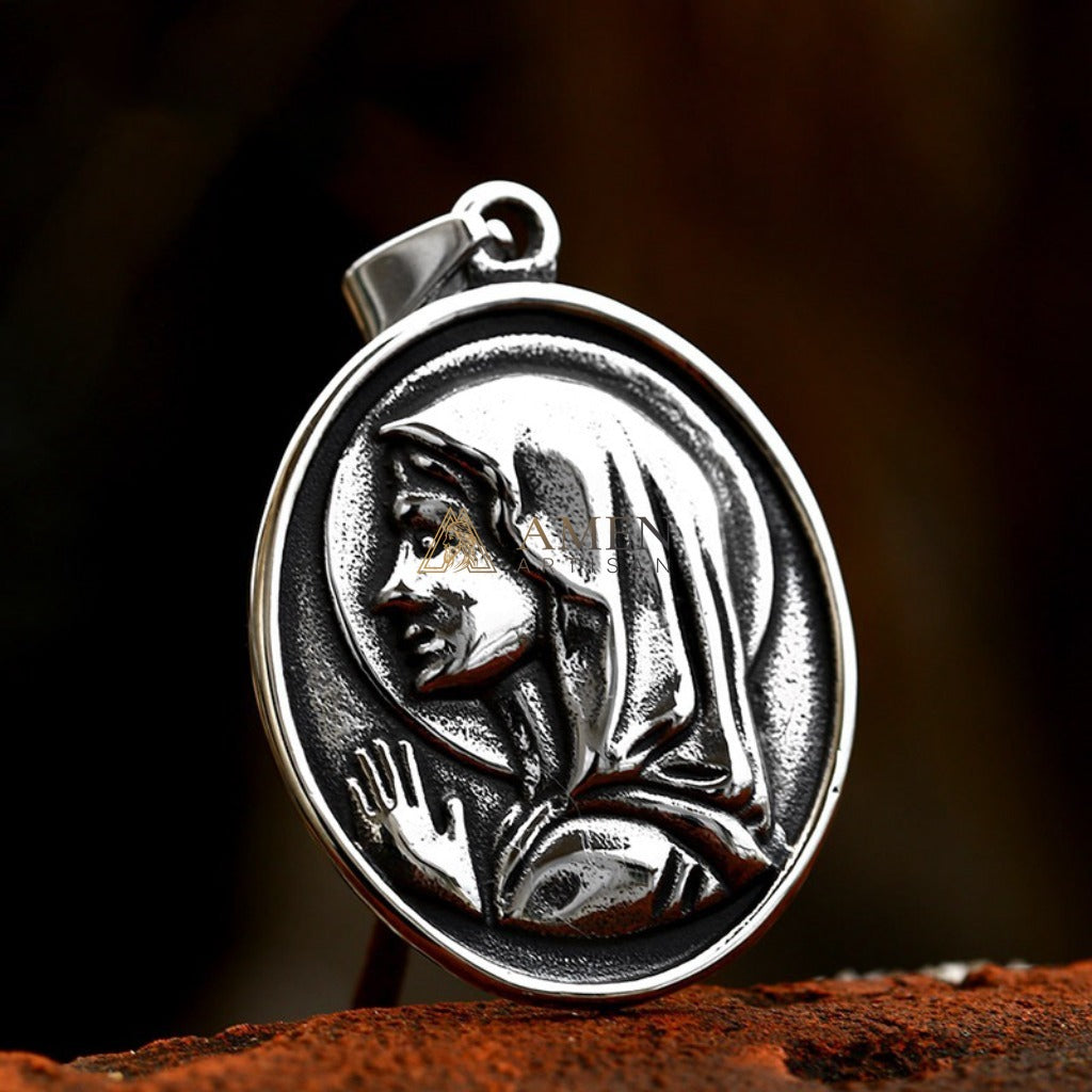 Virgin Mary Medallion Pendant Necklace Amen Artisan