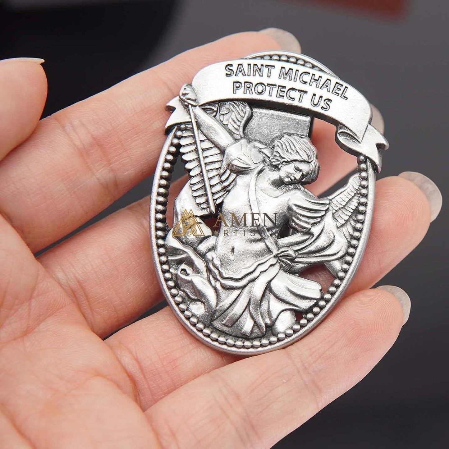 St Michael Medal Car Clip Amen Artisan