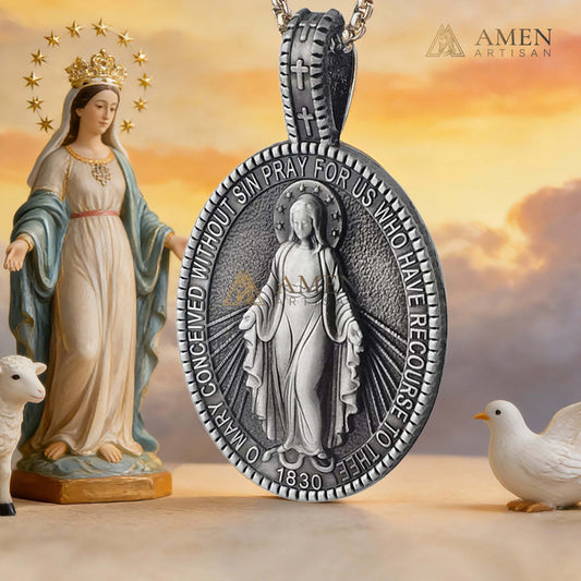 Virgin Mary Titanium Stee Pendent Amen Artisan