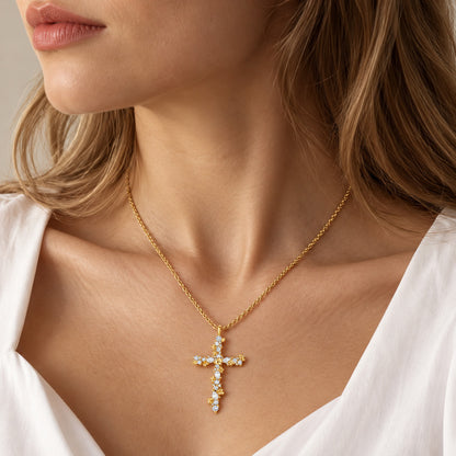 Cubic Zirconia Floral Cross Necklace