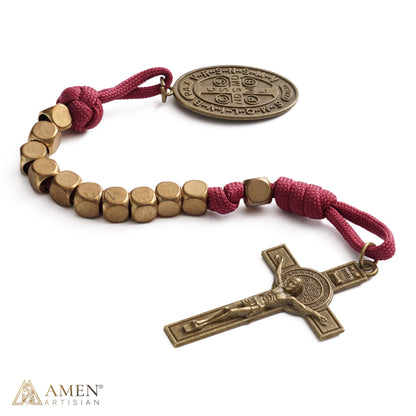 【DEAL TODAY】Burgundy Clip-On Pocket Decade Rosary with Crucifix and Our Lady Medal