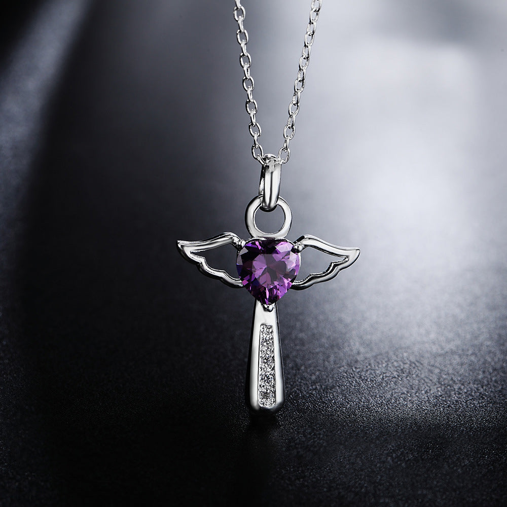 Sparkling Angel Heart Pendant Necklace