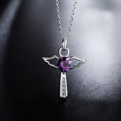 Sparkling Angel Heart Pendant Necklace