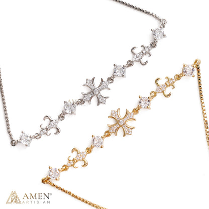 Adjustable Ornate Cross Bolo Bracelet with Sparkling Accents