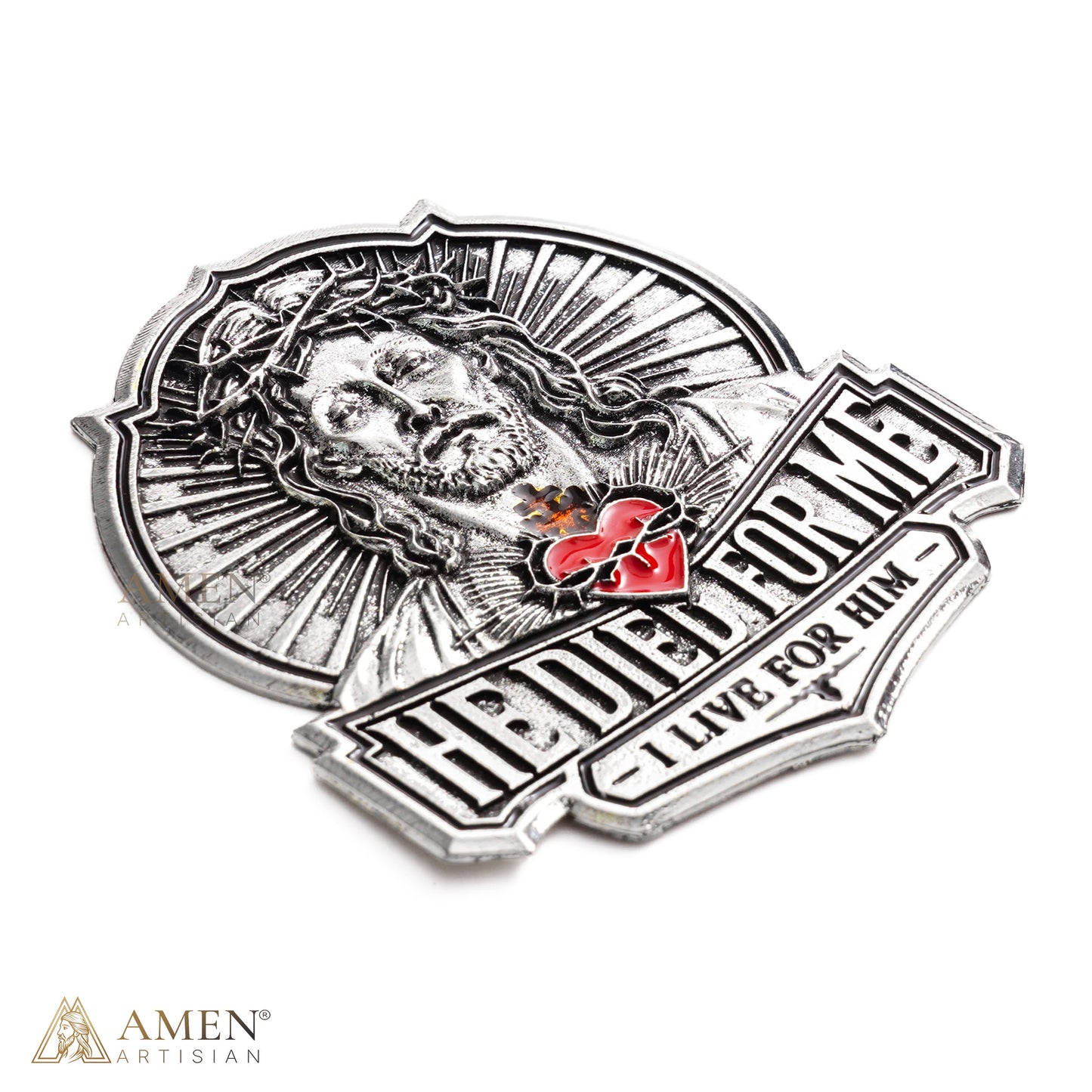 “He Died for Me, I Live for Him” Jesus Metal Car Emblem