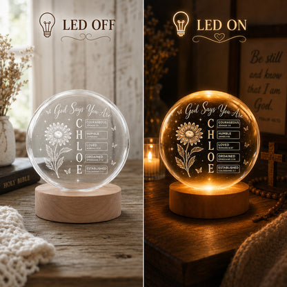 Personalized Crystal Ball Night Light with Name, Birth Flower & Bible Verse — Custom Christian 3D Engraved Keepsake Gift