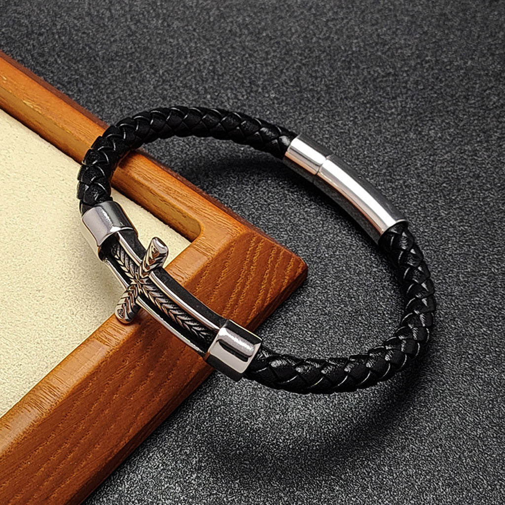 【DEAL TODAY】Black Leather Cross Bracelet with Magnetic Clasp — Daily Faith Reminder