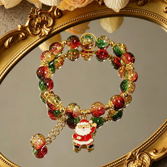 Santa Claus Christmas Glass Bead Stretch Bracelet