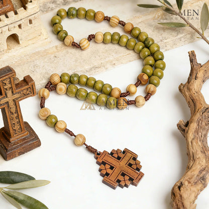 Wooden Cross “Jerusalem” Rosary Amen Artisan