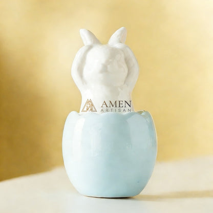 Easter Ceramic Bunny Egg Statue Amen Artisan