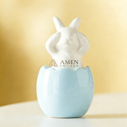 Easter Ceramic Bunny Egg Statue Amen Artisan