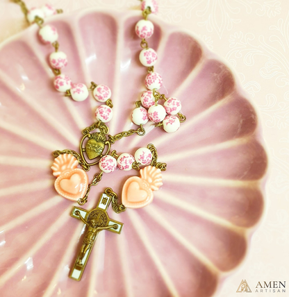 Sakura Pink Beads Sacred Heart Rosary