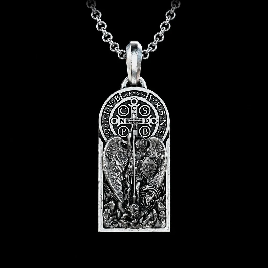 St. Michael & St. Benedict Medal Necklace Amen Artisan