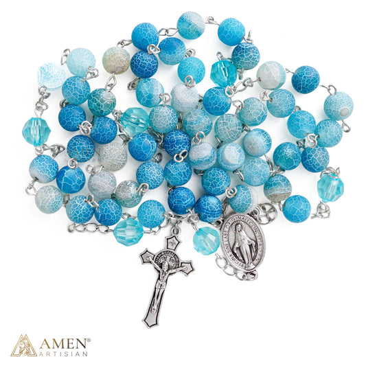 【DEAL TODAY】Our Lady Natural Blue Stone Rosary — Miraculous Medal & St. Benedict Crucifix