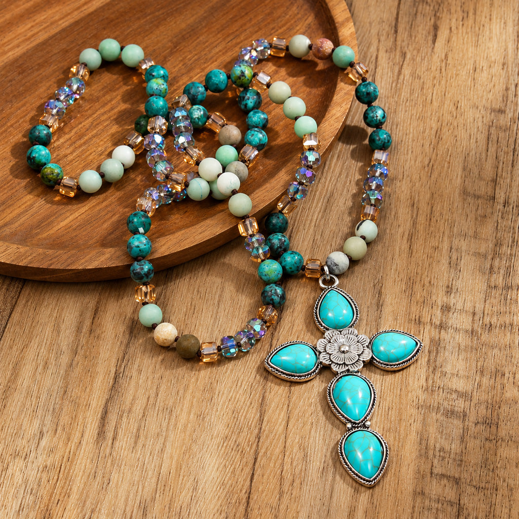 Turquoise Accent Cross Necklace