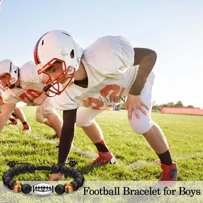 Natural Stone Bead Football Braided Bracelet Amen Artisan