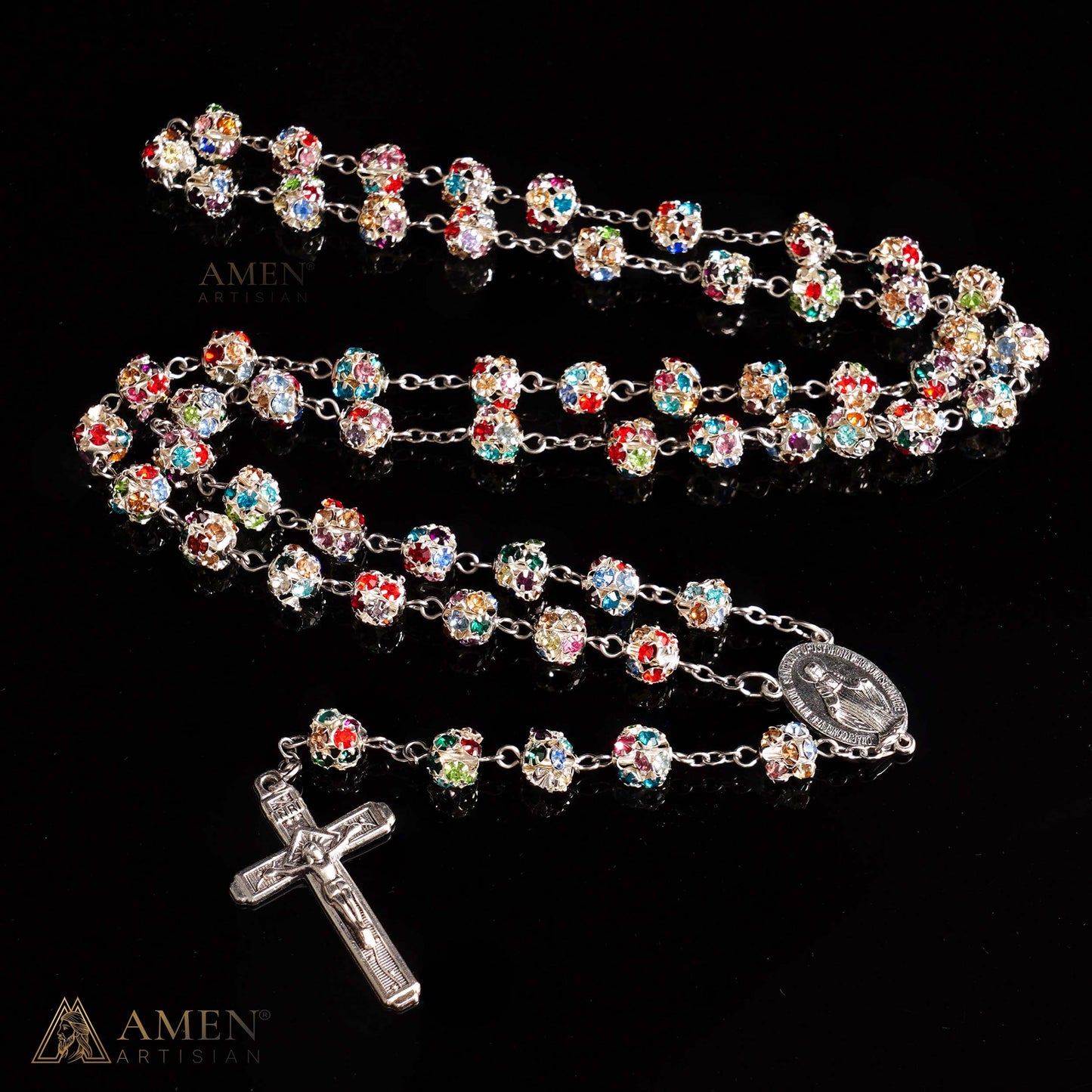 Sparkling Rhinestone Bead Rosary with Marian Medal — Devotion