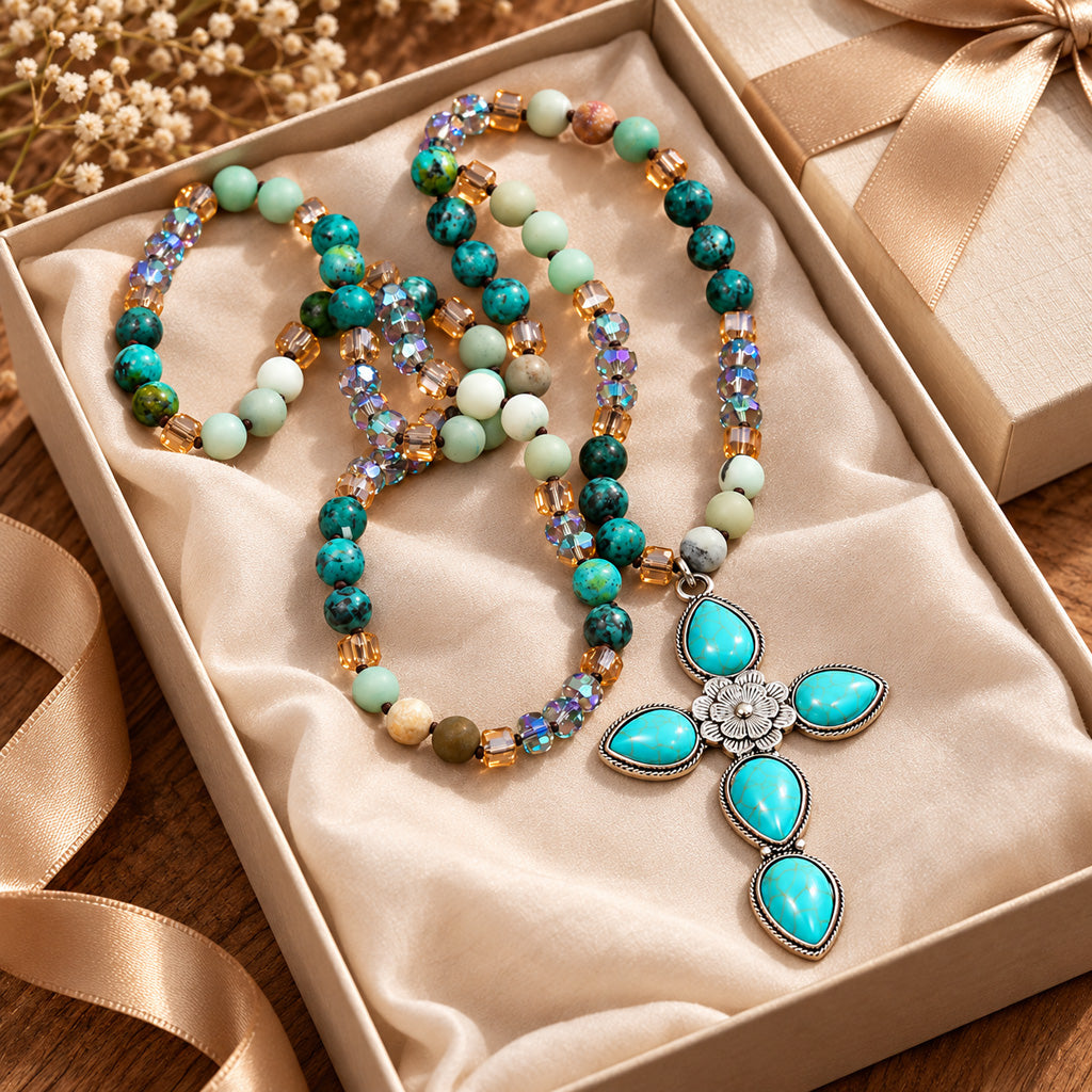 Turquoise Accent Cross Necklace