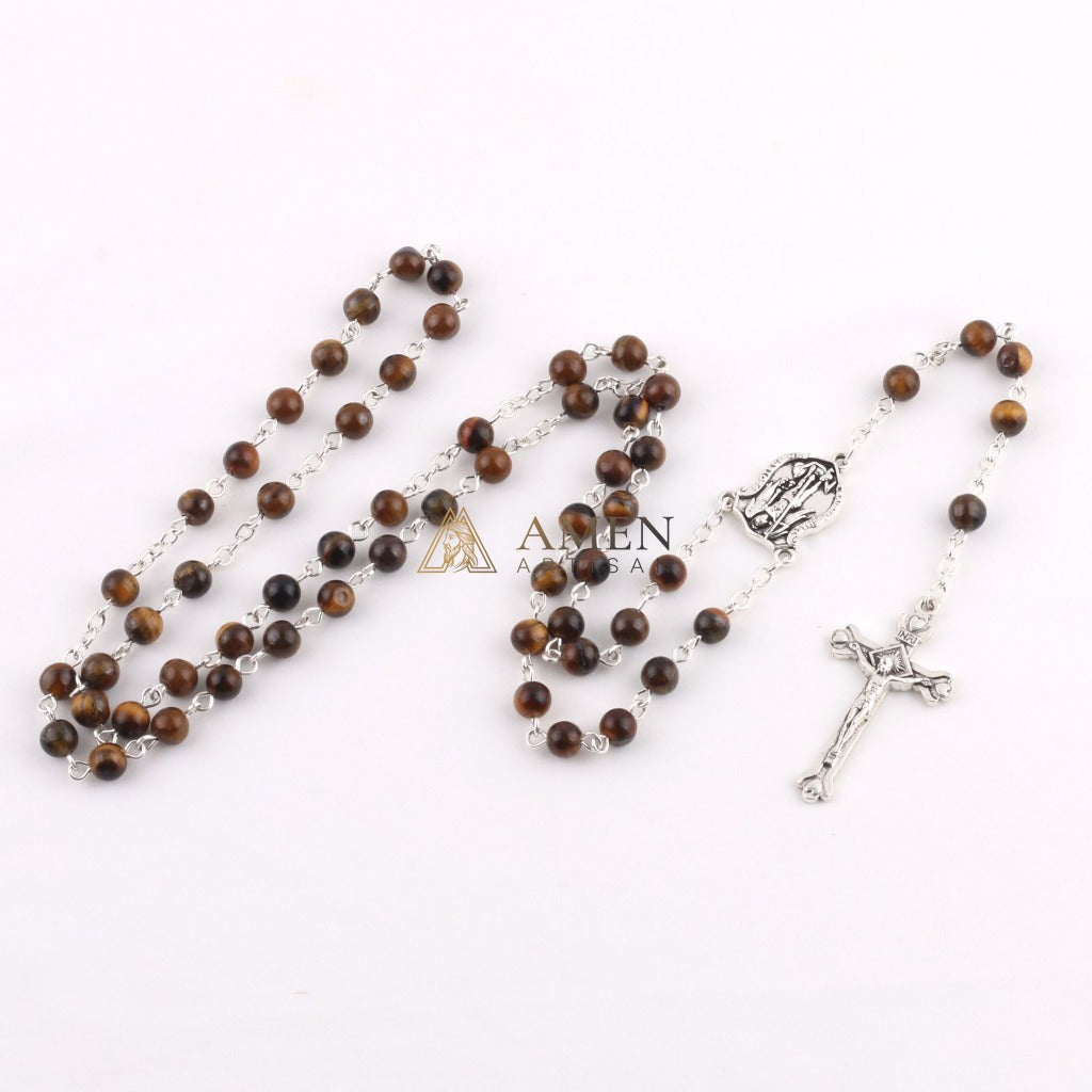 Tiger's Eye Saint Michael Crucifix Rosary  Amen Artisan