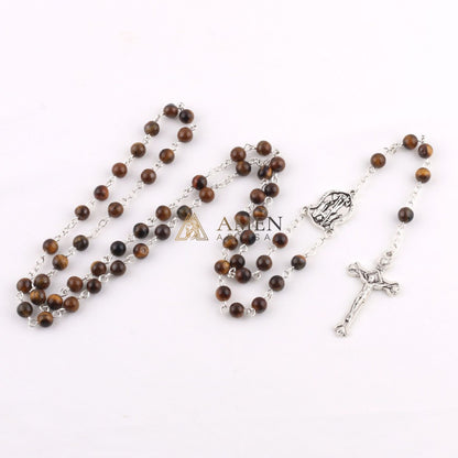 Tiger's Eye Saint Michael Crucifix Rosary  Amen Artisan