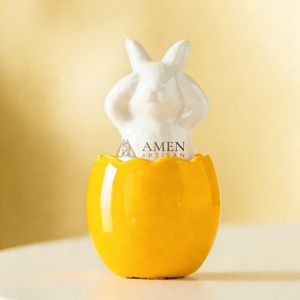 Easter Ceramic Bunny Egg Statue Amen Artisan