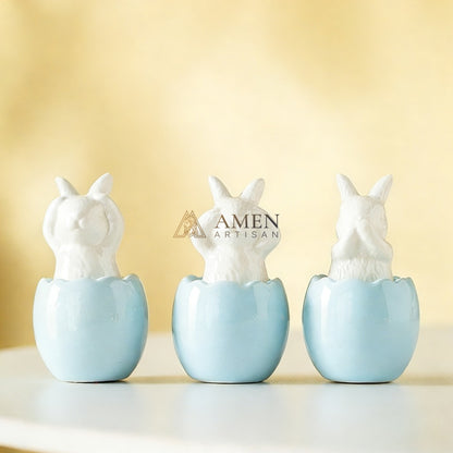Easter Ceramic Bunny Egg Statue Amen Artisan