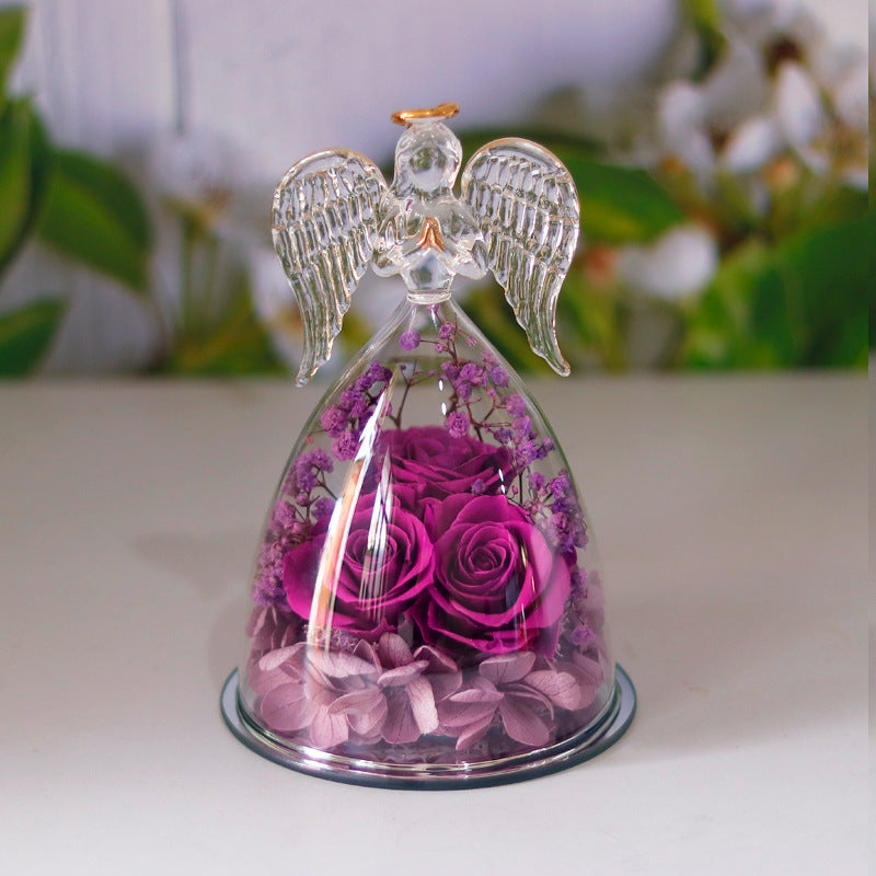 Little Angel Glass Dome with Preserved Rose Amen Artisan