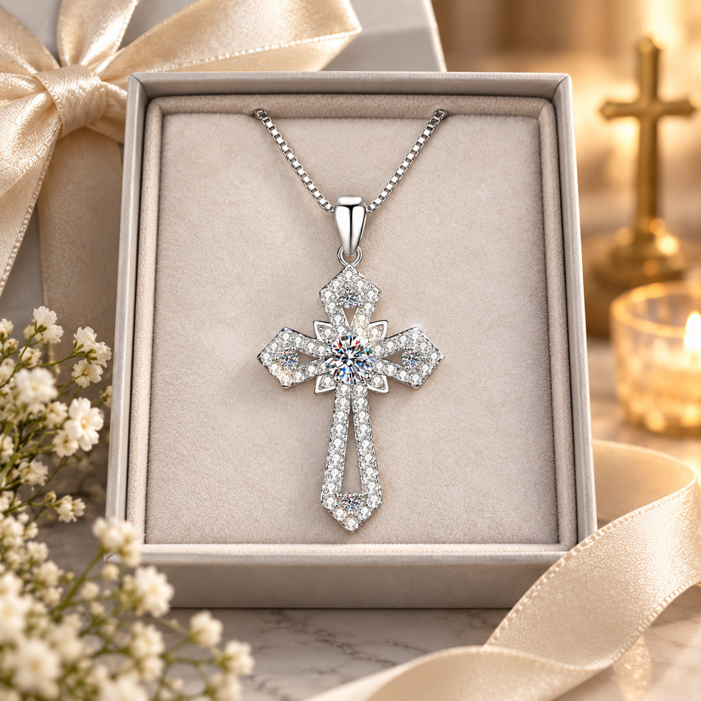 Moissanite Cross Pendant Necklace