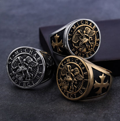 St. Michael Protect Us Round Ring Amen Artisan