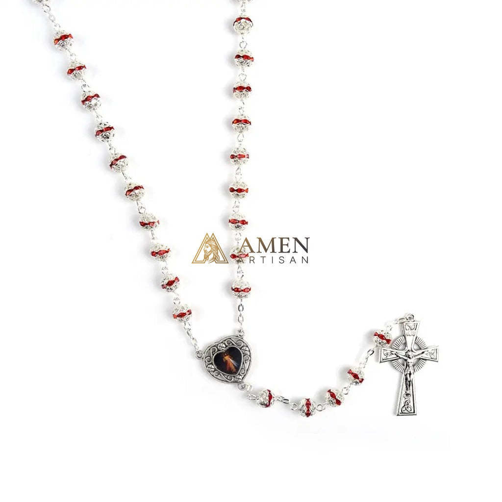Alloy&Zirconia Bead Crucifix Rosary Amen Artisan